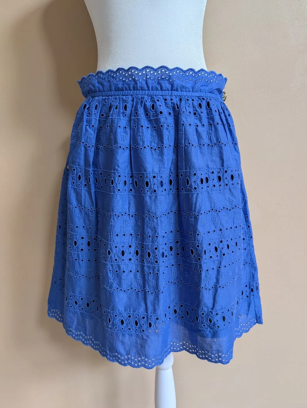 Tommy Hilfiger Blue Eyelet Embroidered Top & Skirt Set Size S